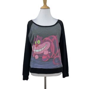 Disney Cheshire Cat Sweater Womens XS Extra Small Alice in Wonderland Boat Neck
